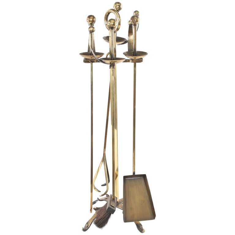 Ensemble d'outils pour cheminée en laiton antique, grand ensemble d'outils pour foyer en laiton, décoration de cheminée - France
