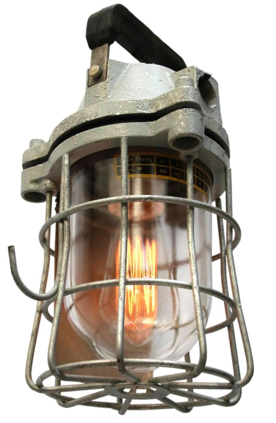 Mid-20th Century European Industrial Mining Cage Lighting 1