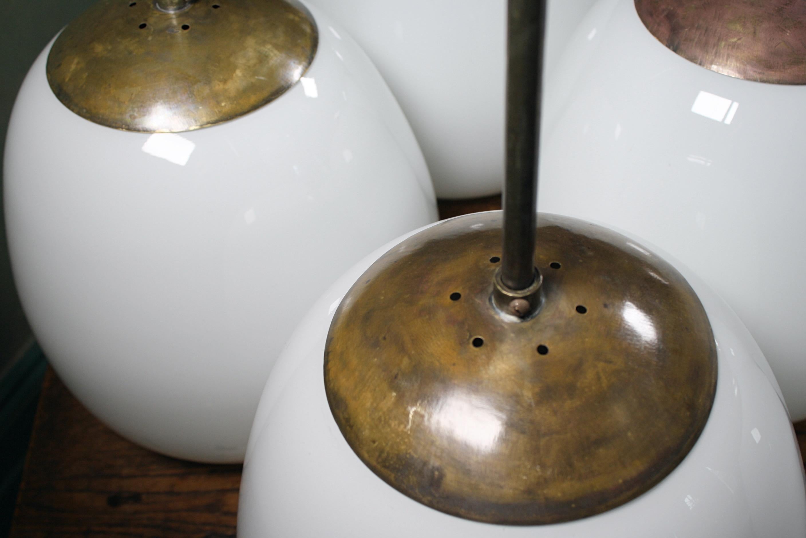 16 Mid-20th Century Extra Large Glass Opaline and Brass Tulip Pendants Lights 6