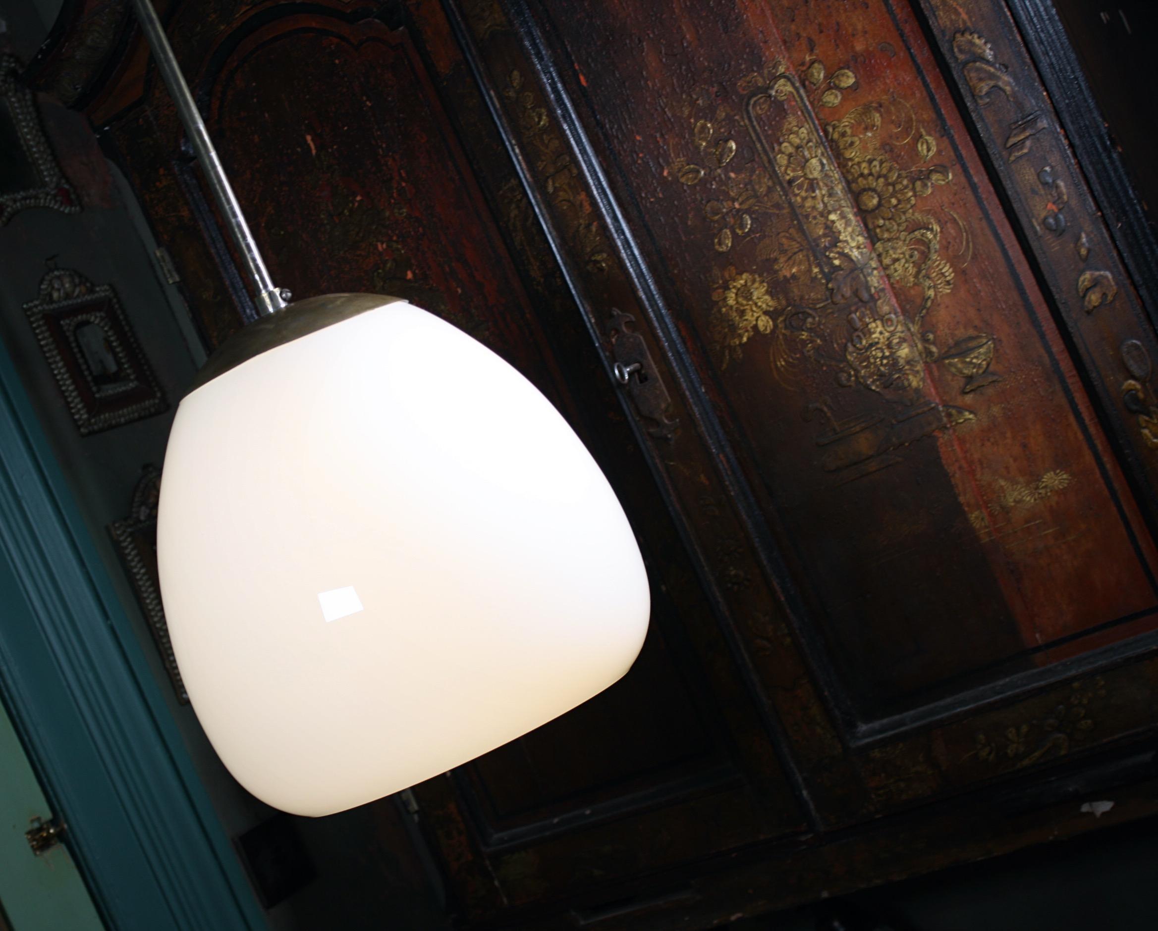 16 Mid-20th Century Extra Large Glass Opaline and Brass Tulip Pendants Lights 7