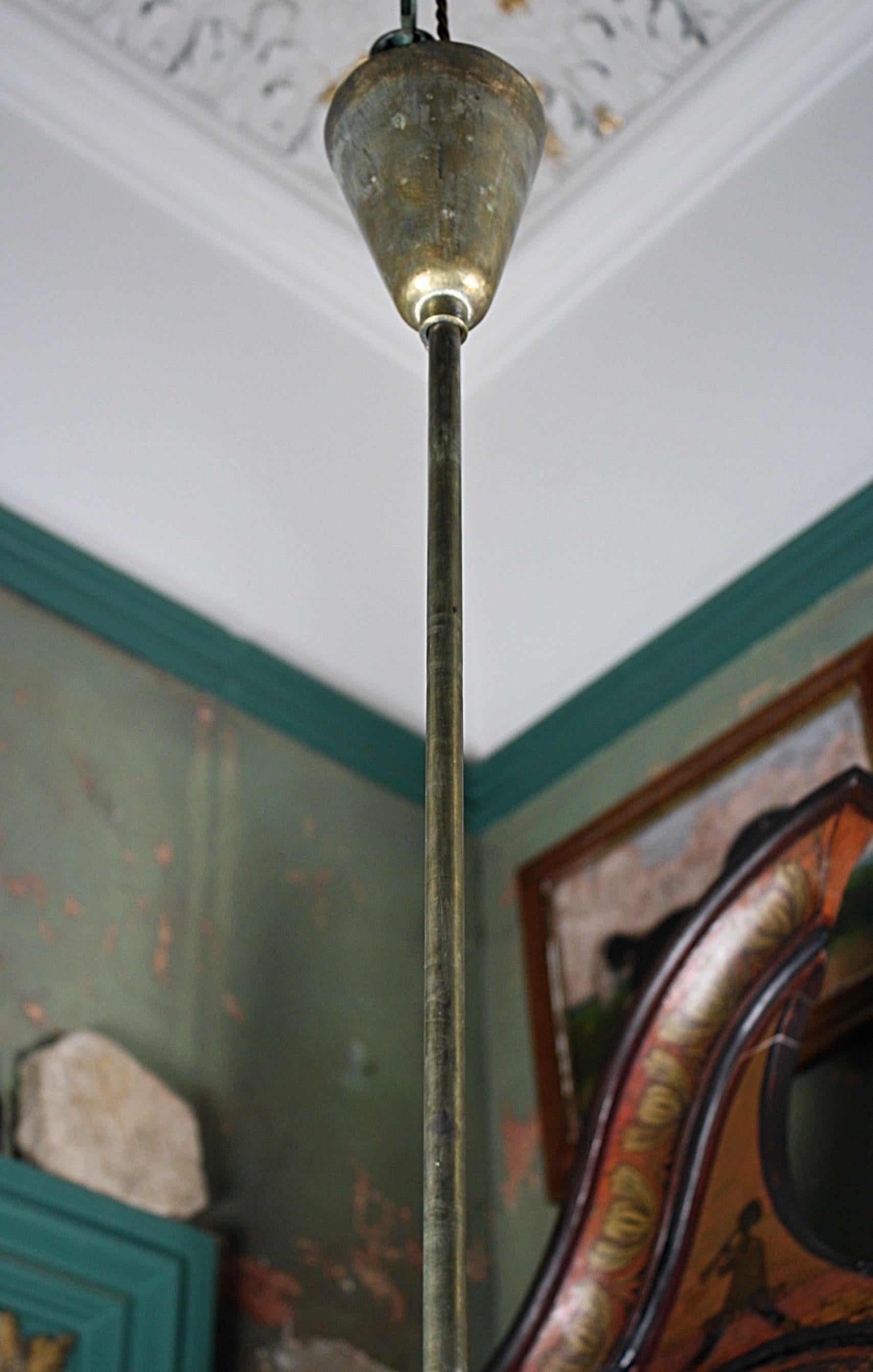 16 Mid-20th Century Extra Large Glass Opaline and Brass Tulip Pendants Lights 11