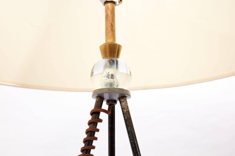 American Mid-20th Century Extra Tall Iron Table Lamp with Custom Shade For Sale