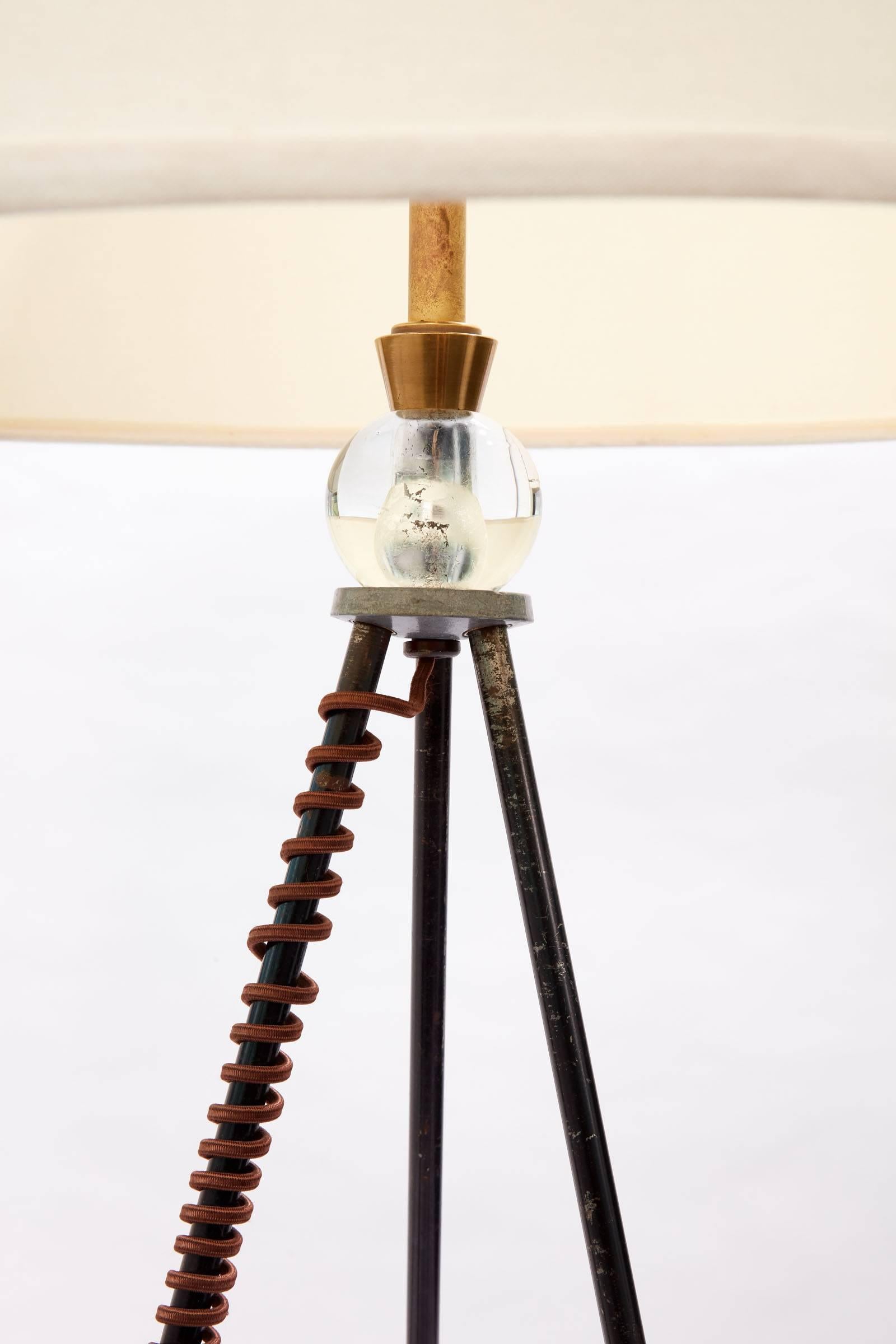 Mid-20th Century Extra Tall Iron Table Lamp with Custom Shade In Good Condition In Chicago, IL