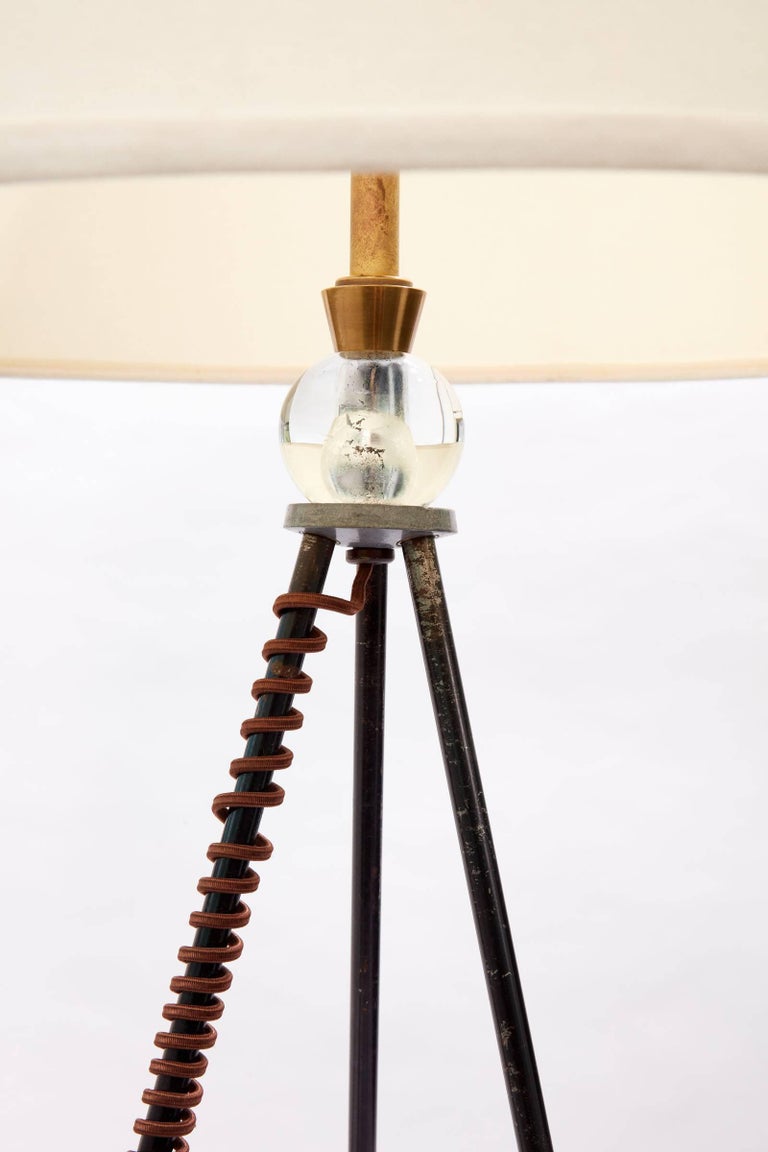 Mid-20th Century Extra Tall Iron Table Lamp with Custom Shade For Sale 1