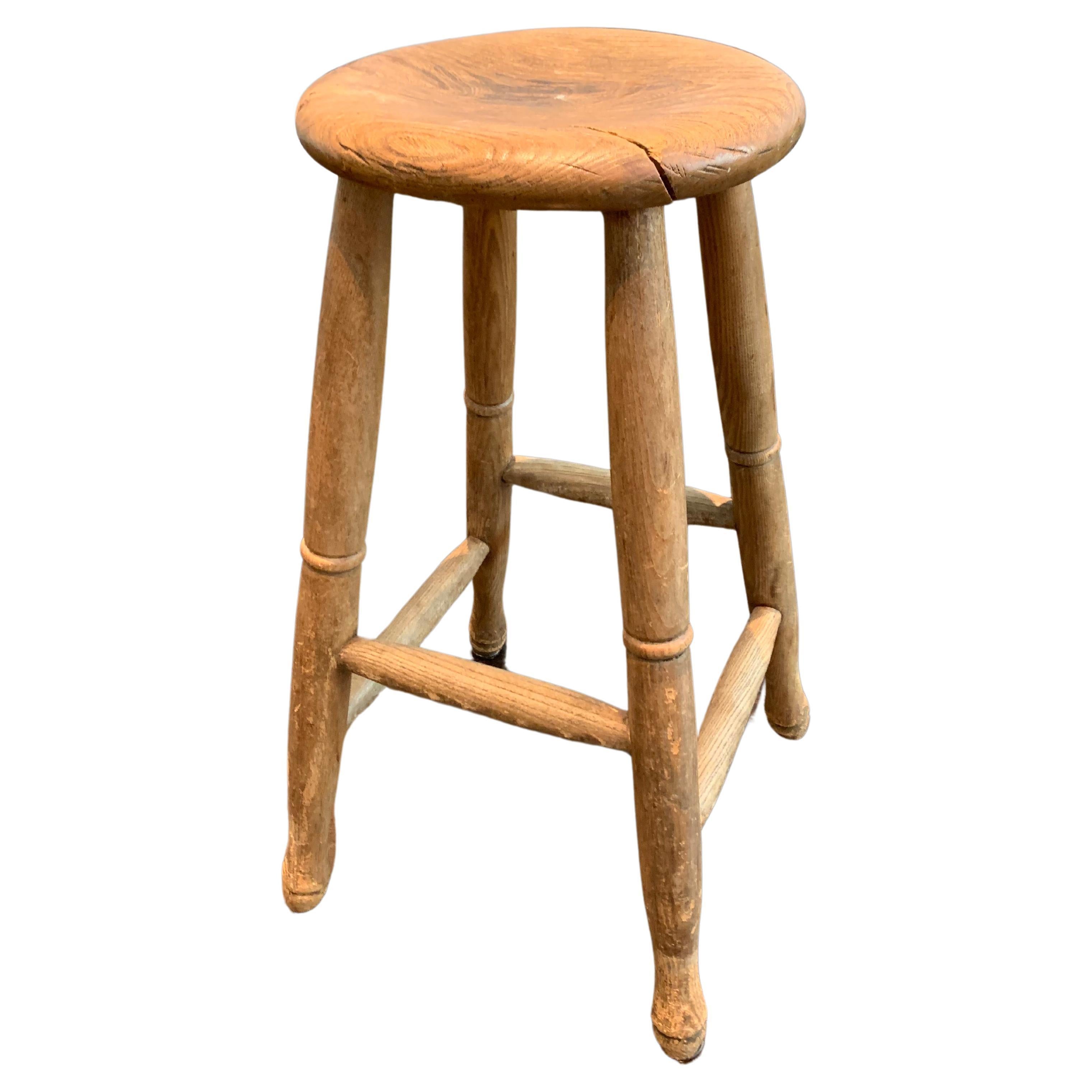 Mid 20th Century Farm Style Wooden Stool For Sale