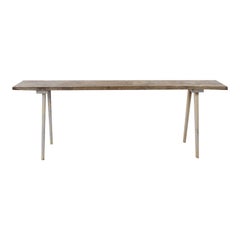 Mid 20th Century Farmhouse Primitive Wood Trestle Console Table