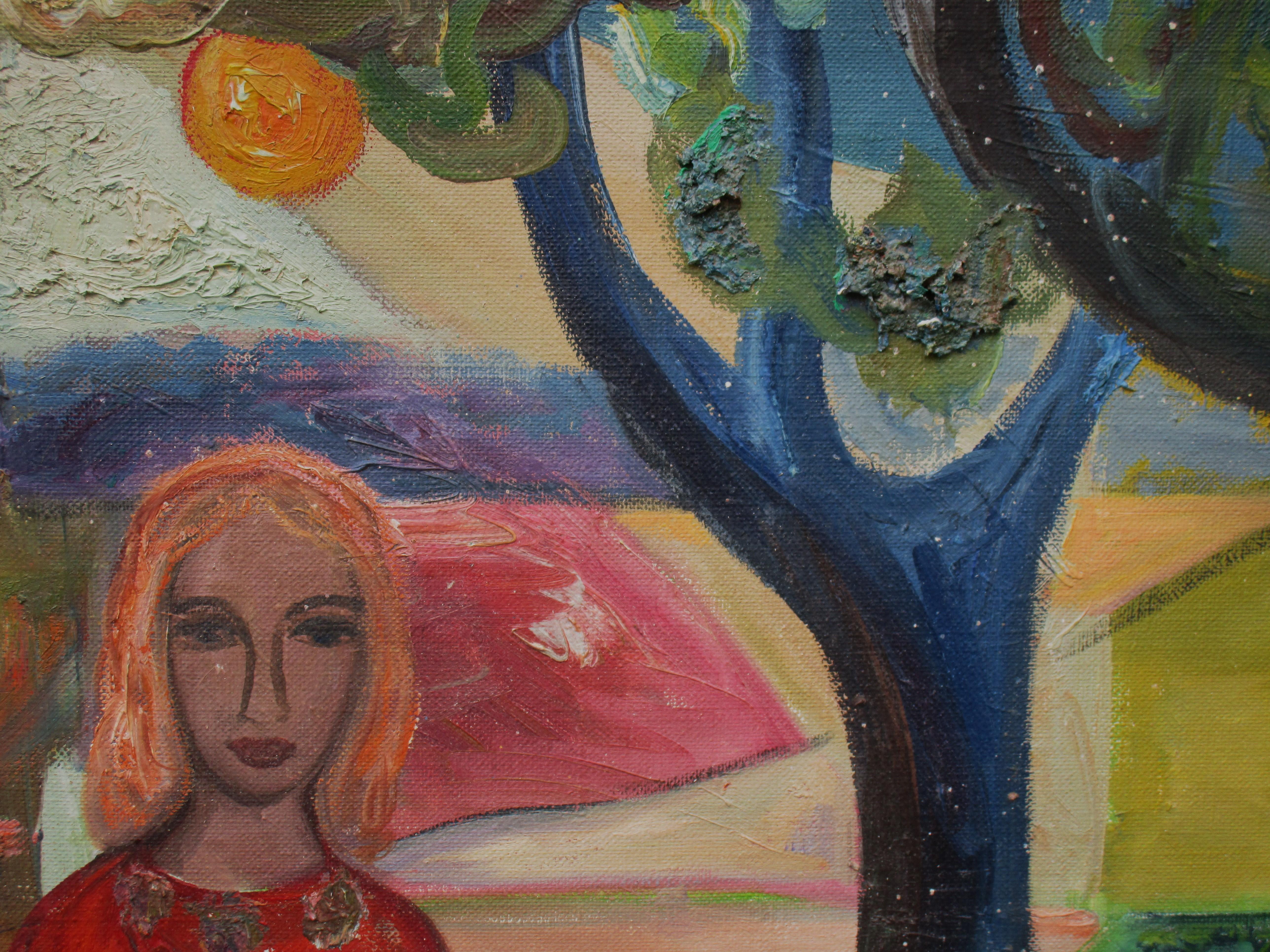 Other Mid 20th Century Fauvist Painting Woman in Landscape