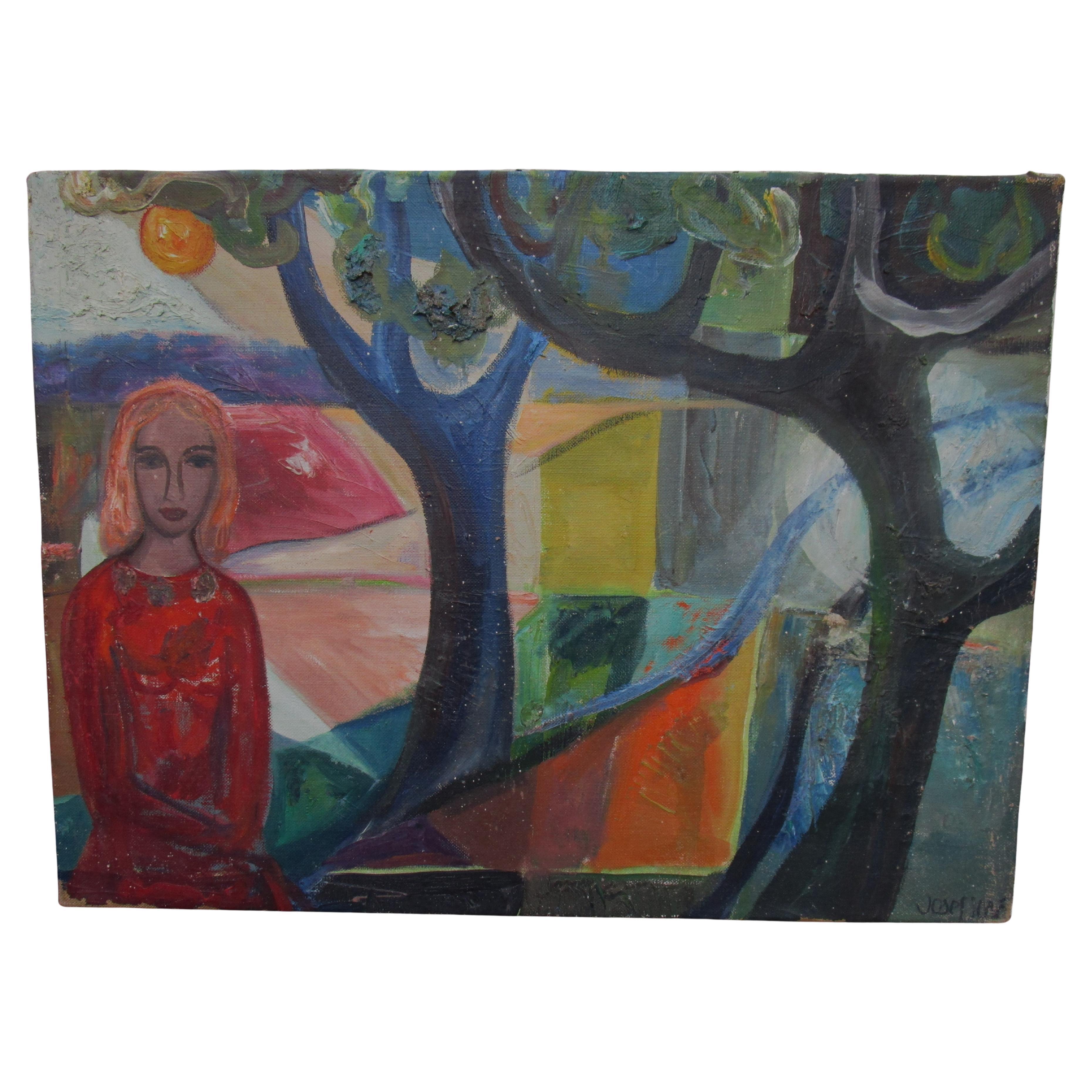 Pittura fauvista della metà del XX secolo Donna in un paesaggio