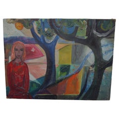 Pittura fauvista della metà del XX secolo Donna in un paesaggio