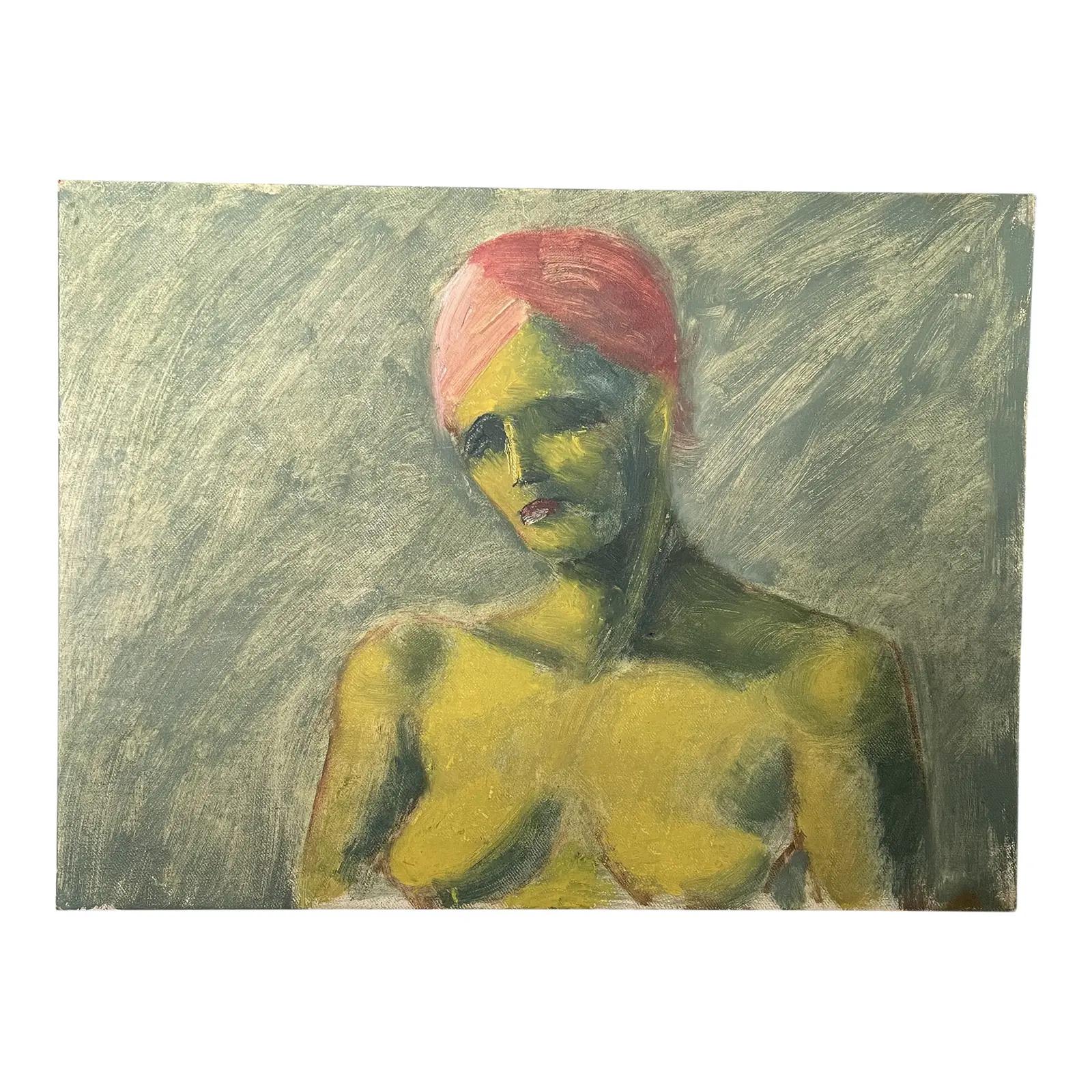 Mid 20th Century Fauvist Style Figurative Nude Oil Painting For Sale 1
