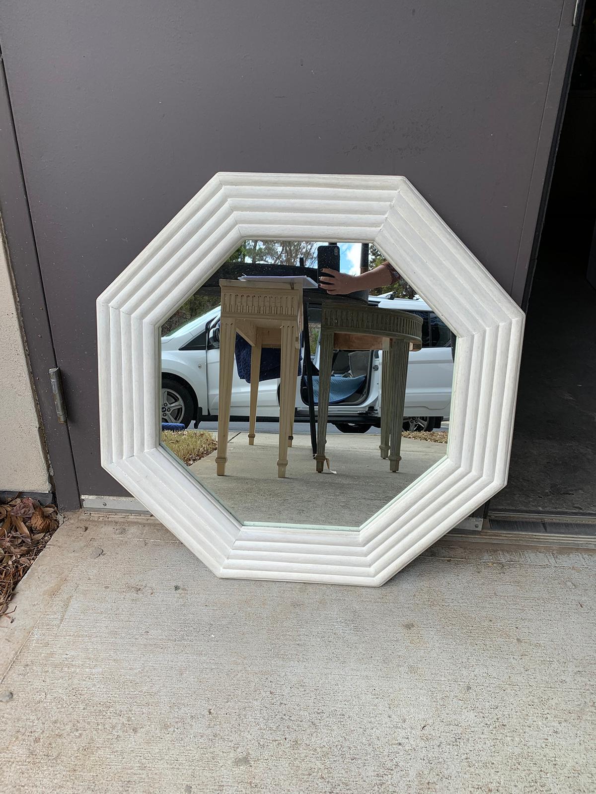 Mid-20th century faux bamboo custom painted octagonal mirror.