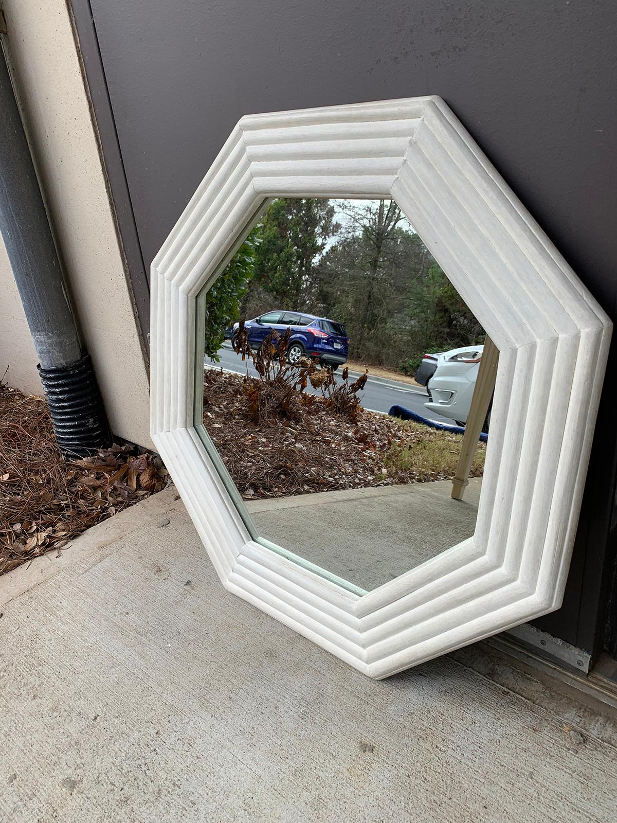 Mid-20th Century Faux Bamboo Custom Painted Octagonal Mirror In Good Condition In Atlanta, GA