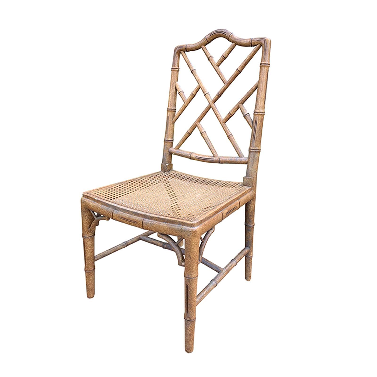 Mid-20th Century Faux Bamboo Side Chair with Cane Seat