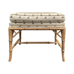 Mid-20th Century Faux Bamboo Upholstered Stool, circa 1970s