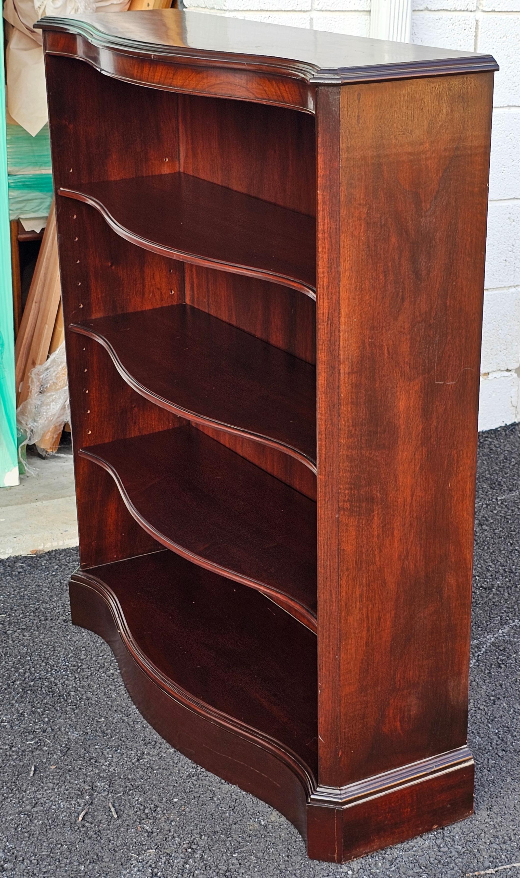 Stained Mid-20th Century Federal Style Solid Mahogany Medium Size Serpentine Bookcase For Sale