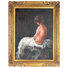 Mid 20th century female nude oil on canvas painting