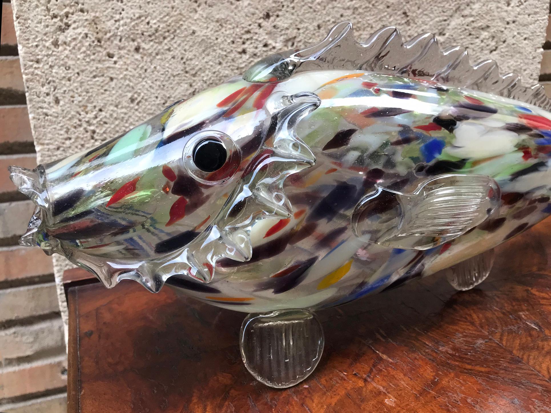 Mid-20th Century Figure Multicolor Murano Art Glass Fish, Italy, 1940s For Sale 1