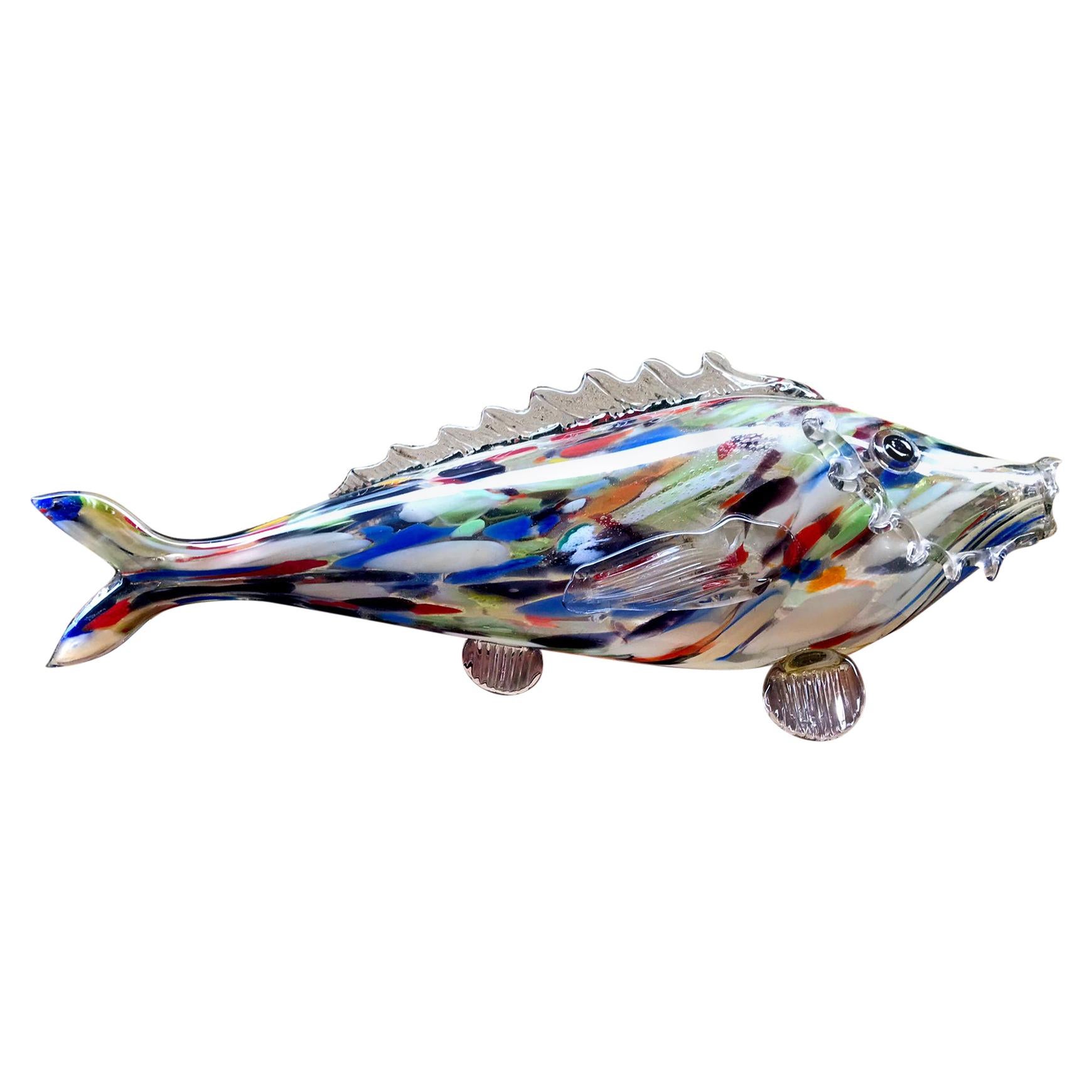 Mid-20th Century Figure Multicolor Murano Art Glass Fish, Italy, 1940s For Sale