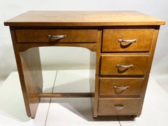 Mid 20th-Century Figured Wood Desk in Walnut with Five Drawers, circa 1940