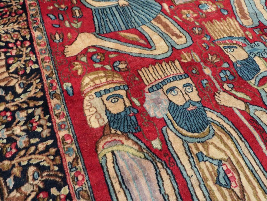 Mid-20th Century Fine Handmade Persian Kerman Pictorial Accent Rug In Excellent Condition For Sale In New York, NY