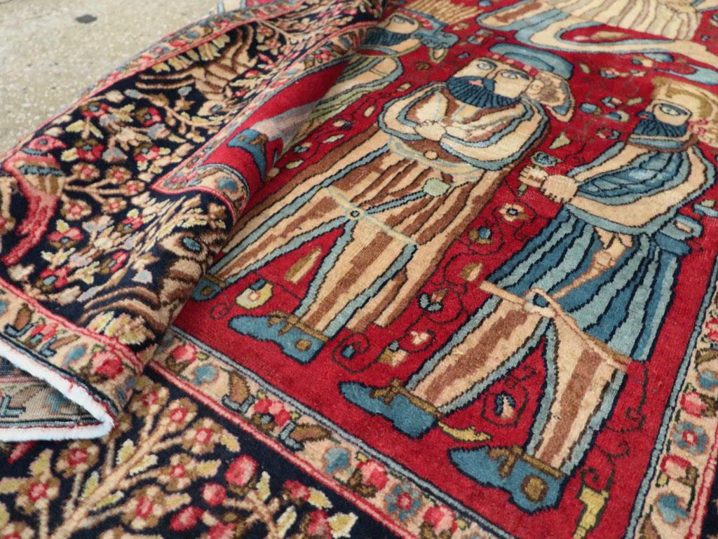 Mid-20th Century Fine Handmade Persian Kerman Pictorial Accent Rug For Sale 3