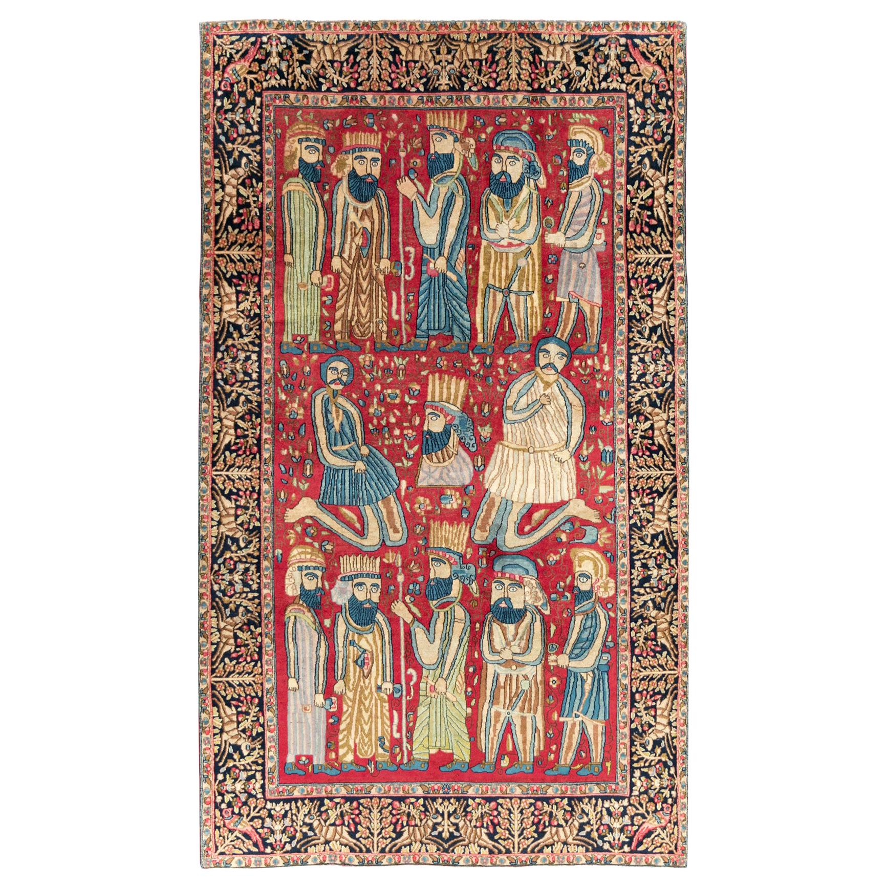 Mid-20th Century Fine Handmade Persian Kerman Pictorial Accent Rug