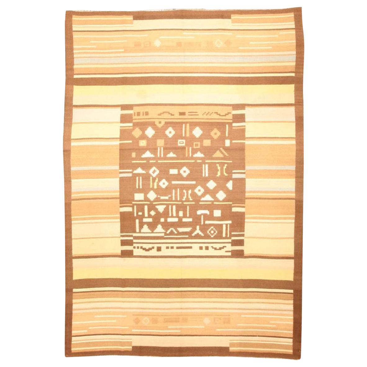 Mid-20th Century Finnish Brown, Beige Wool Rug