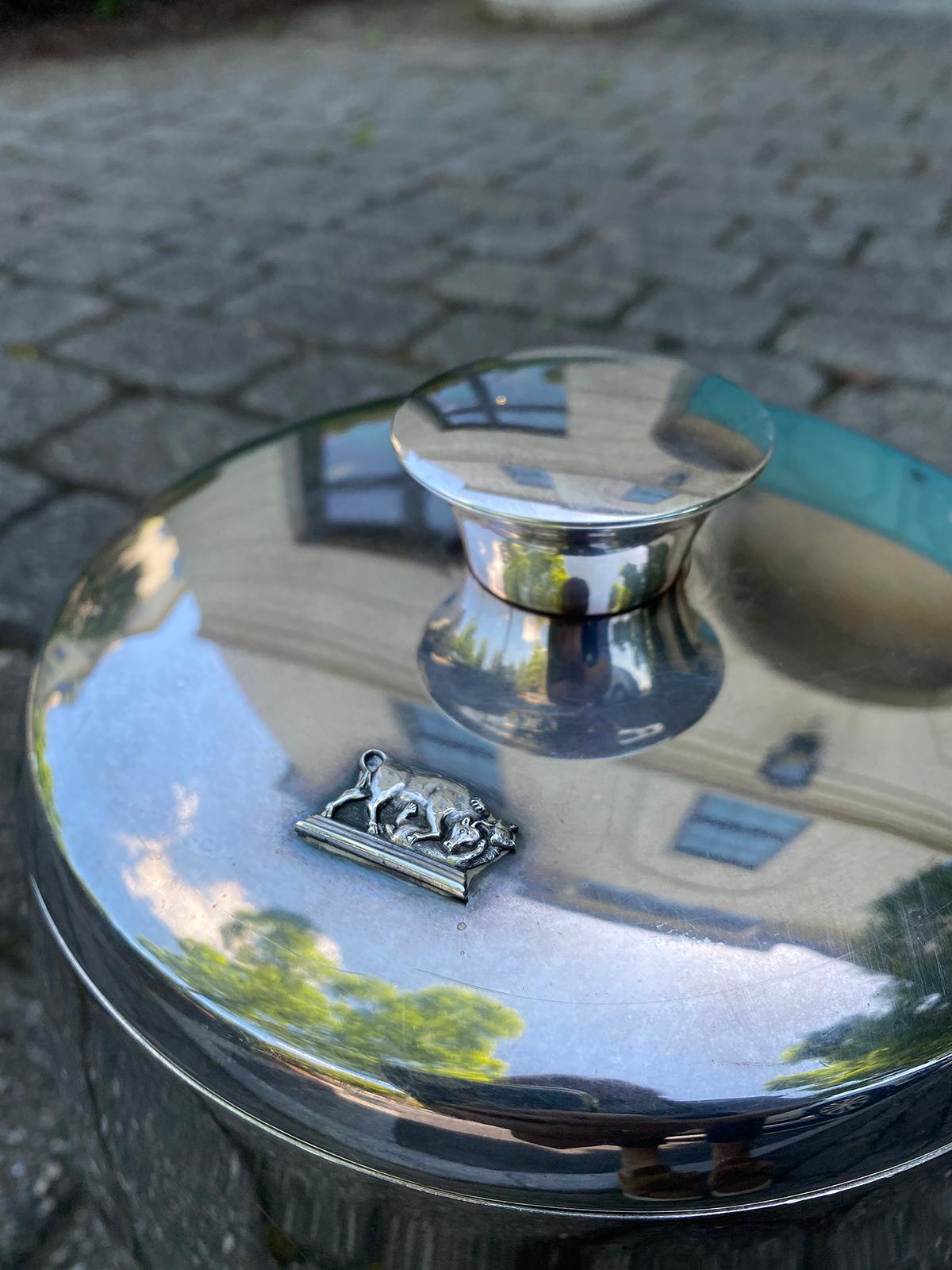 Mid-20th Century Fisher Silverplate Ice Bucket with Sterling Bull & Bear For Sale 1