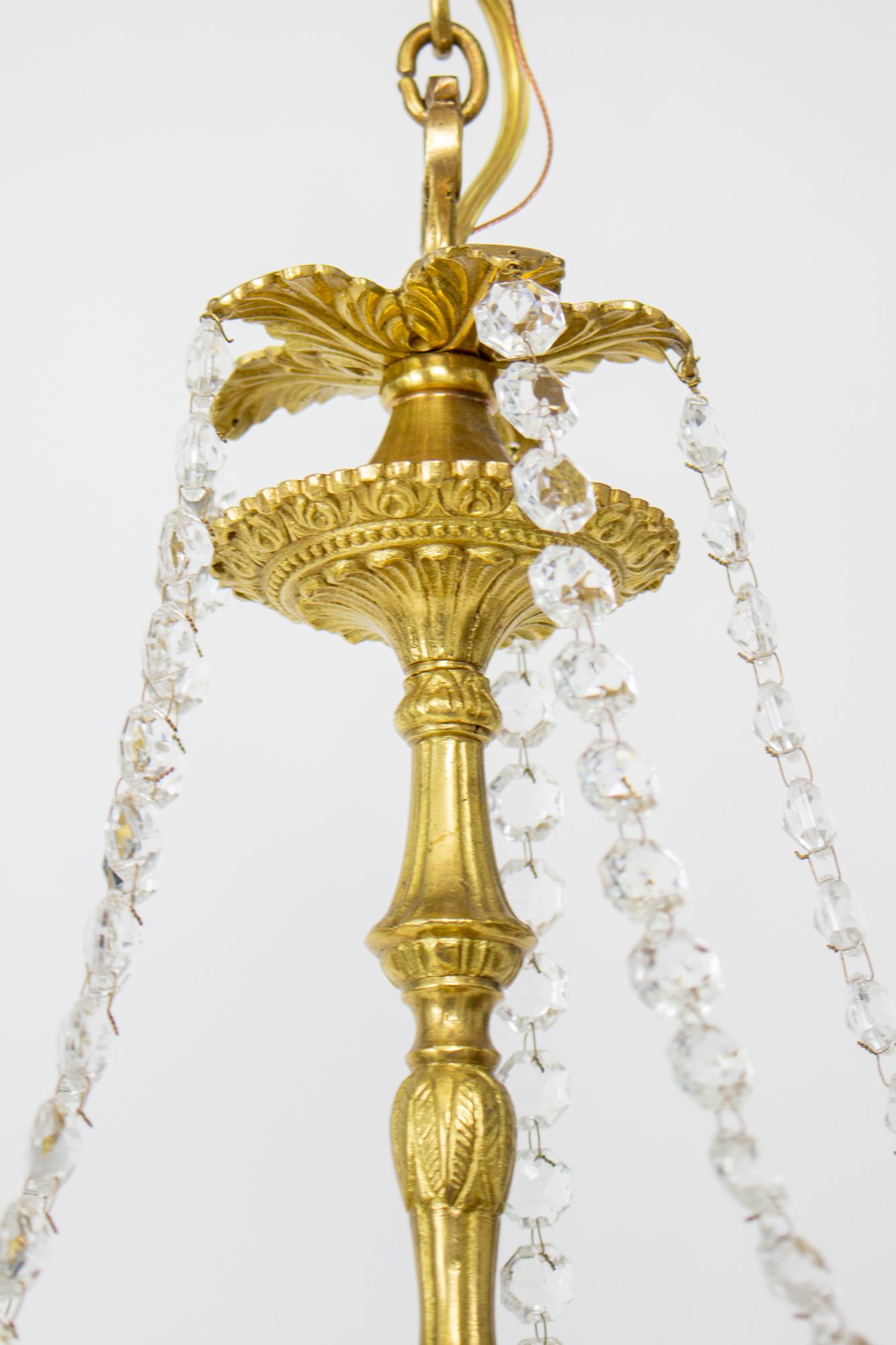 Mid-20th Century Five Arm Spanish Cast Brass and Crystal Chandelier For Sale 6