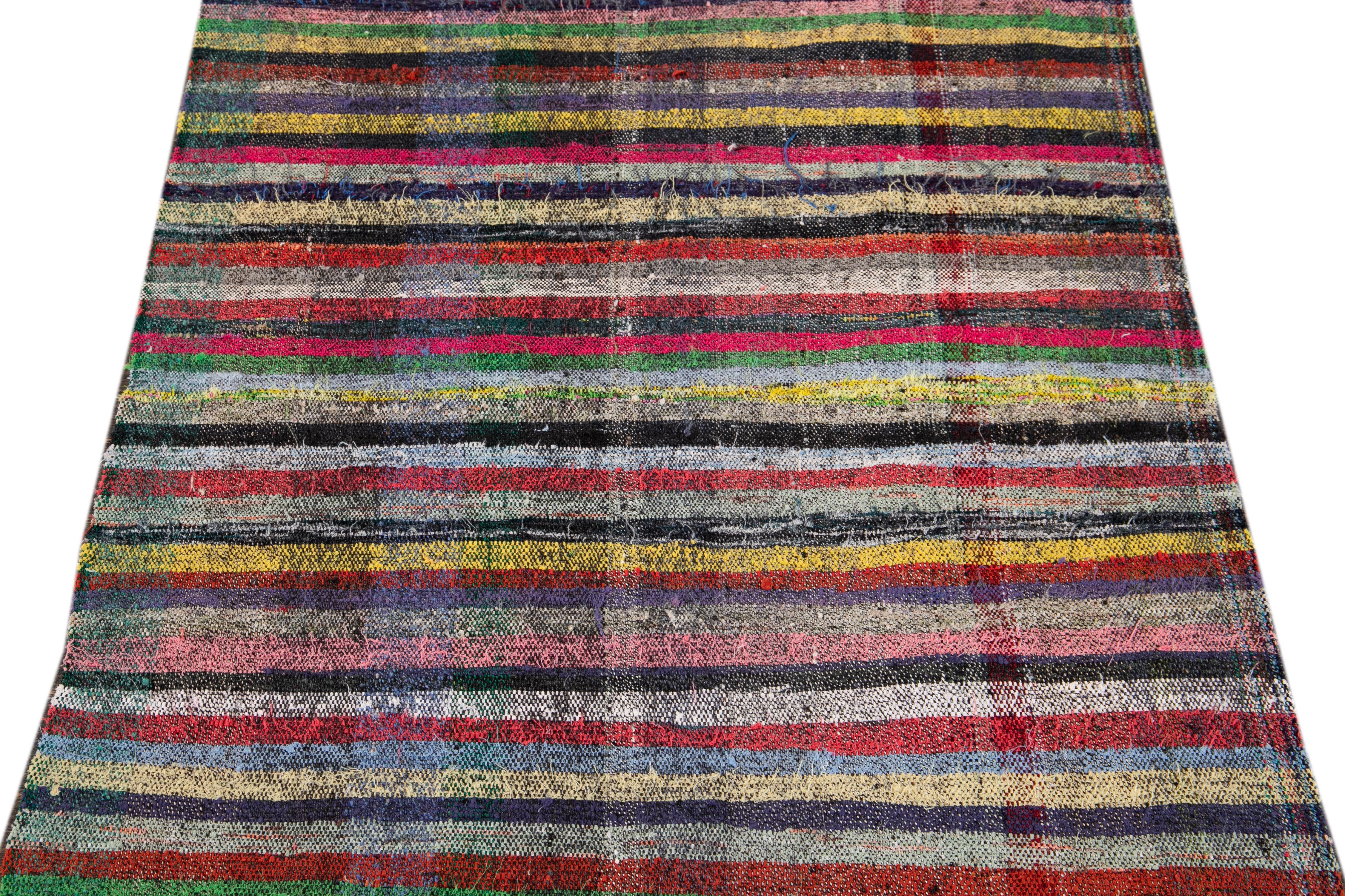 Hand-Knotted Mid-20th Century Flat-Weave Runner Rug For Sale