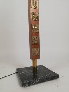 Mid 20th Century Floor lamp in solid wood, Italian marble & zodiac signs decor