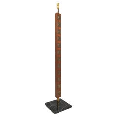 Mid 20th Century Floor lamp in solid wood, Italian marble & zodiac signs decor