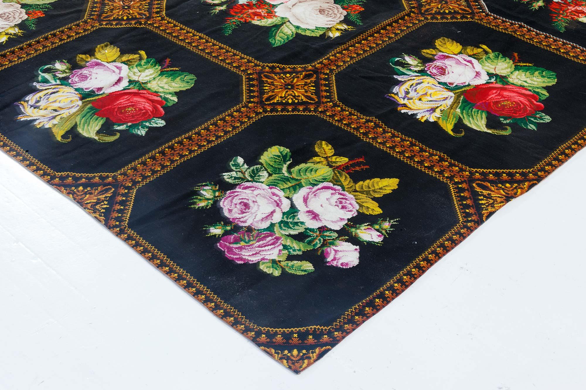 Mid-20th Century Floral Needlework Rug For Sale 2