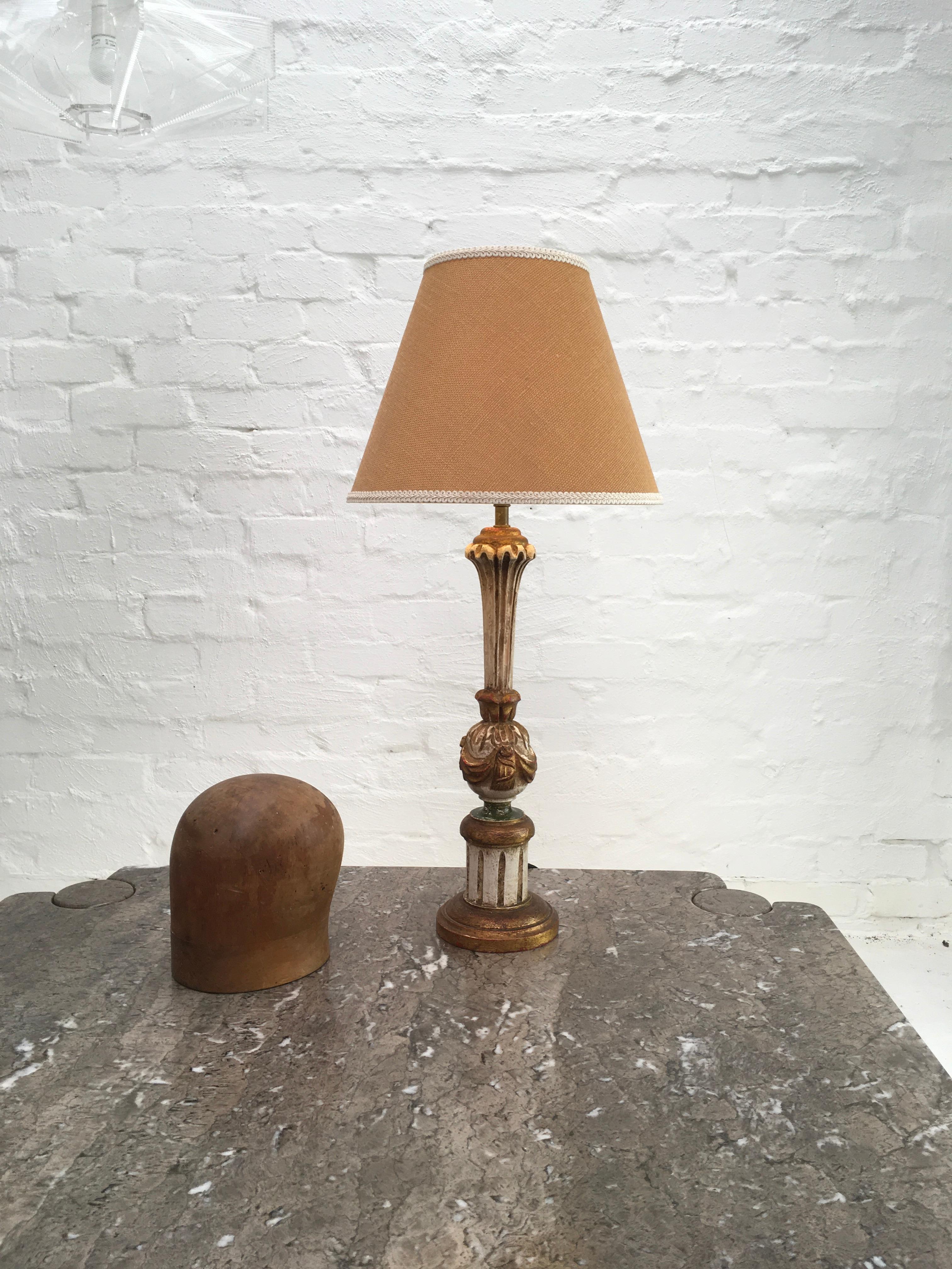 Italian Mid-20th Century Florentine Giltwood Lamp with Original Shade Regency Style For Sale