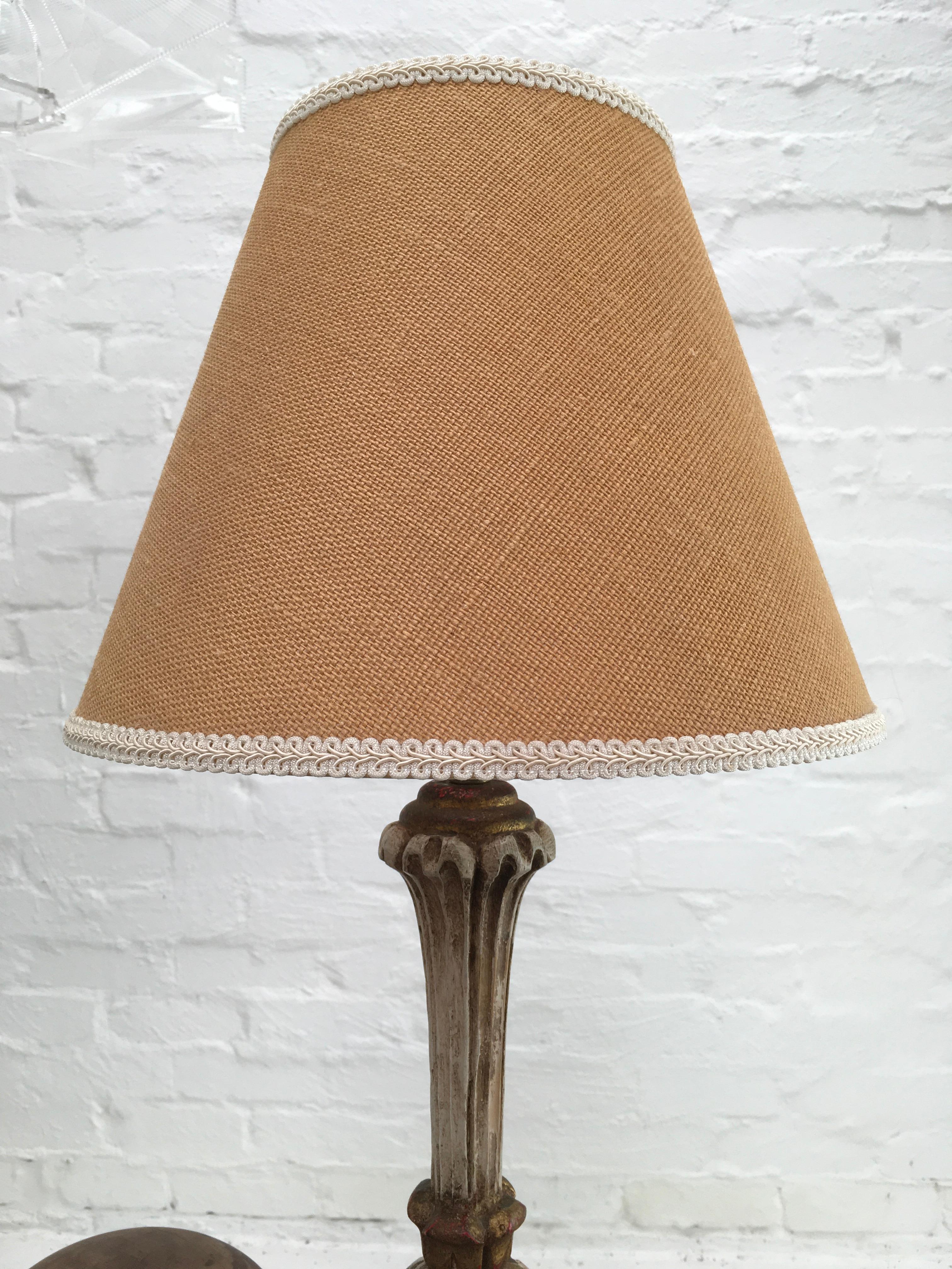 Mid-20th Century Florentine Giltwood Lamp with Original Shade Regency Style In Distressed Condition For Sale In Melbourne, AU