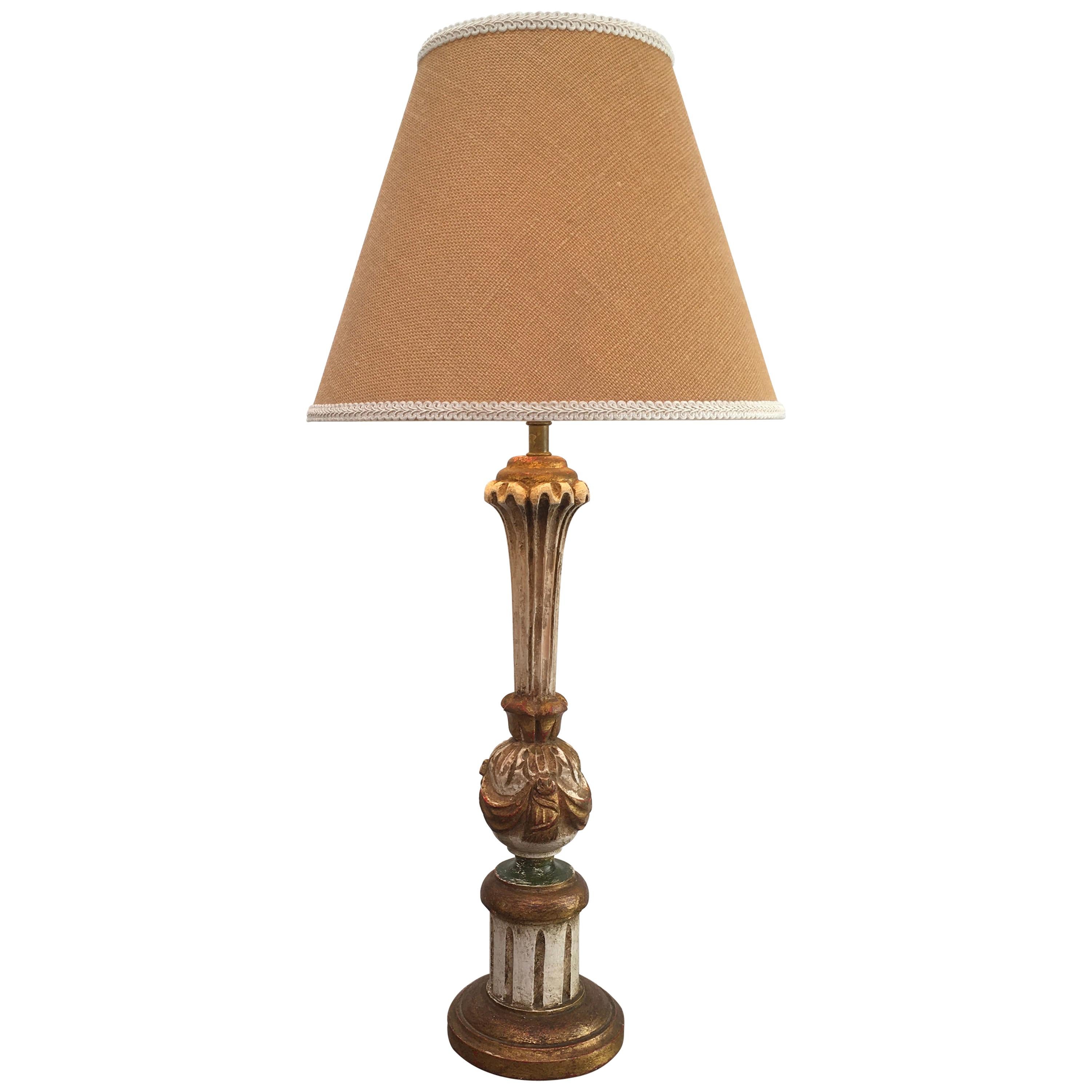 Mid-20th Century Florentine Giltwood Lamp with Original Shade Regency Style For Sale