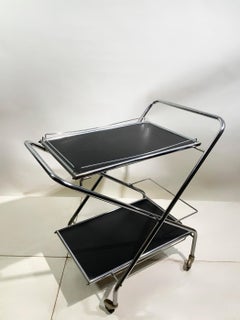 Mid 20th Century Folding Bar Cart in Chrome and Black by Richard, Circa 1960's
