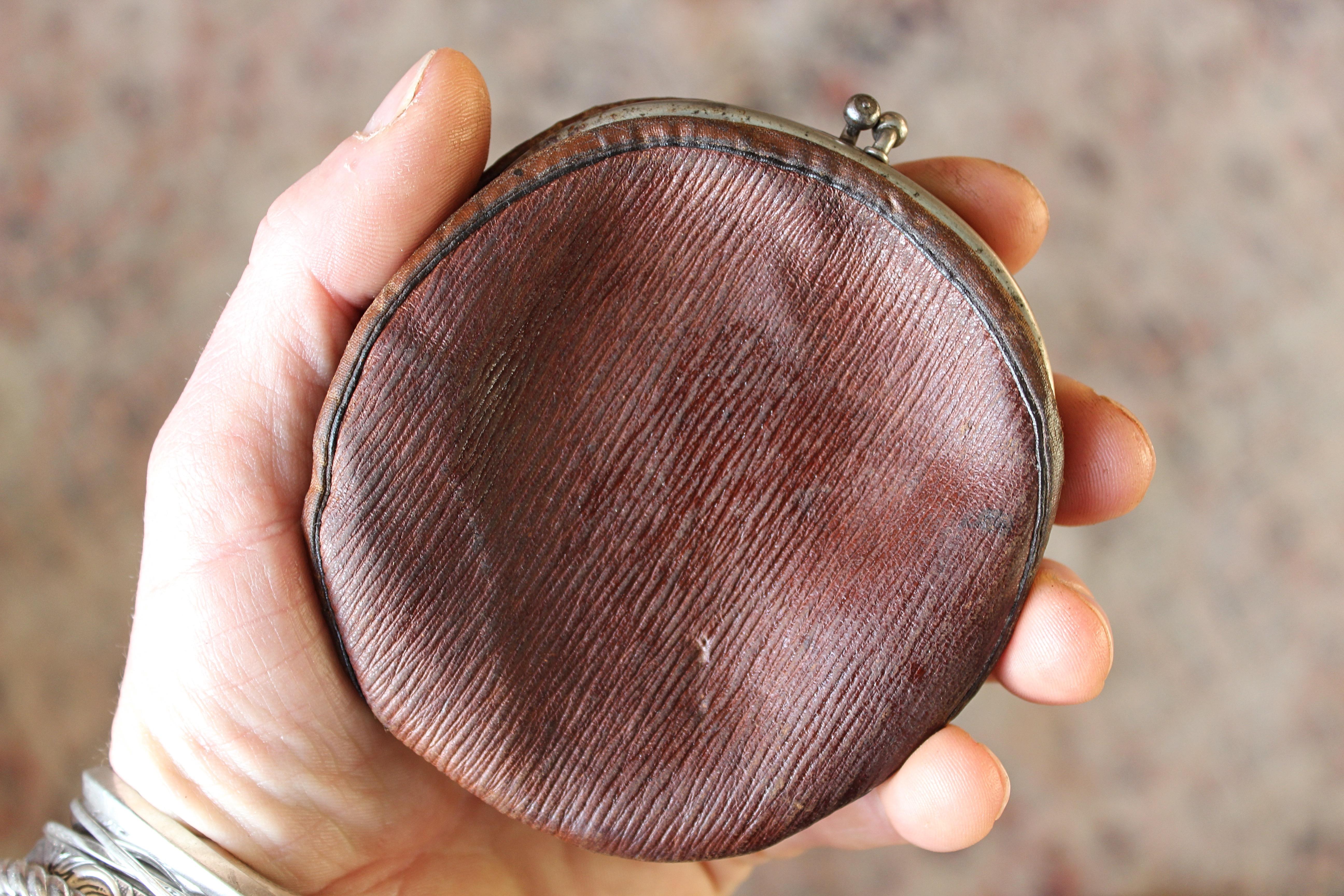 Mid 20th Century Folk Art Pug Bull Dog Leather Coin Purse Bag  For Sale 3