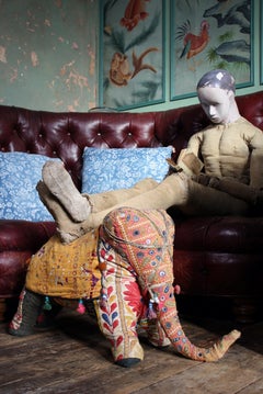 Mid-20th Century Folk Art Stuffed Indian Elephant Ottoman Foot Stool