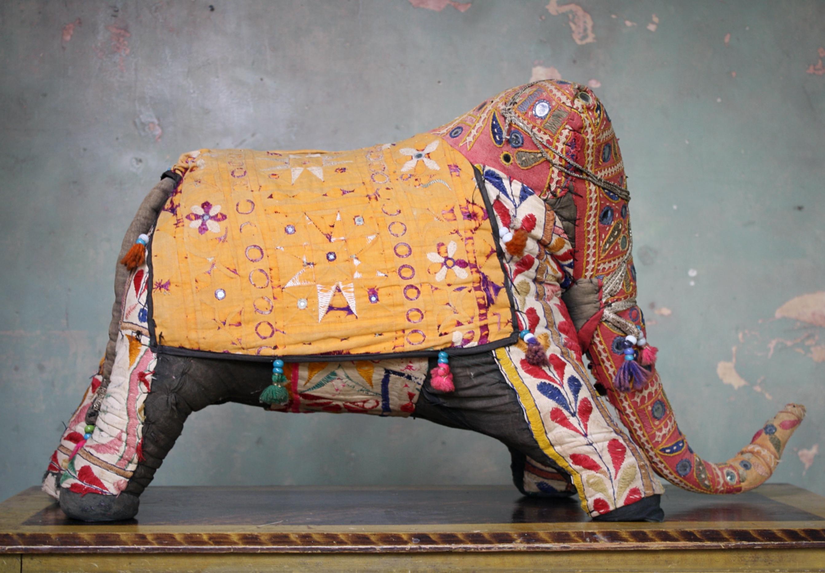Textile Mid-20th Century Folk Art Stuffed Indian Elephant Ottoman Foot Stool