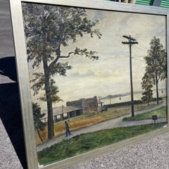 Mid-20th Century Folk Art WPA Style Oil on Canvas Painting, Pelham Bay Park