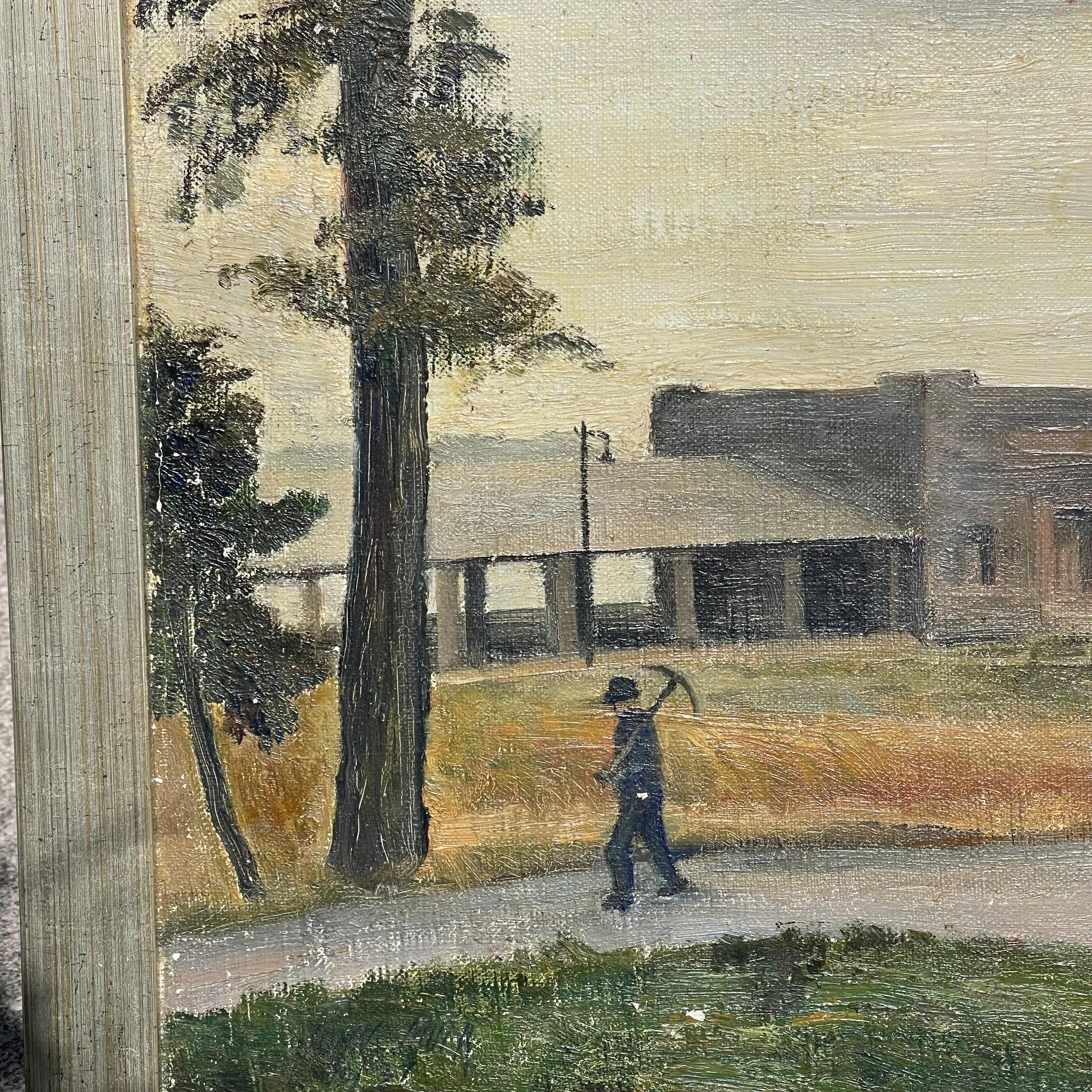 Mid-20th Century Folk Art WPA Style Oil on Canvas Painting, Pelham Bay Park For Sale 1