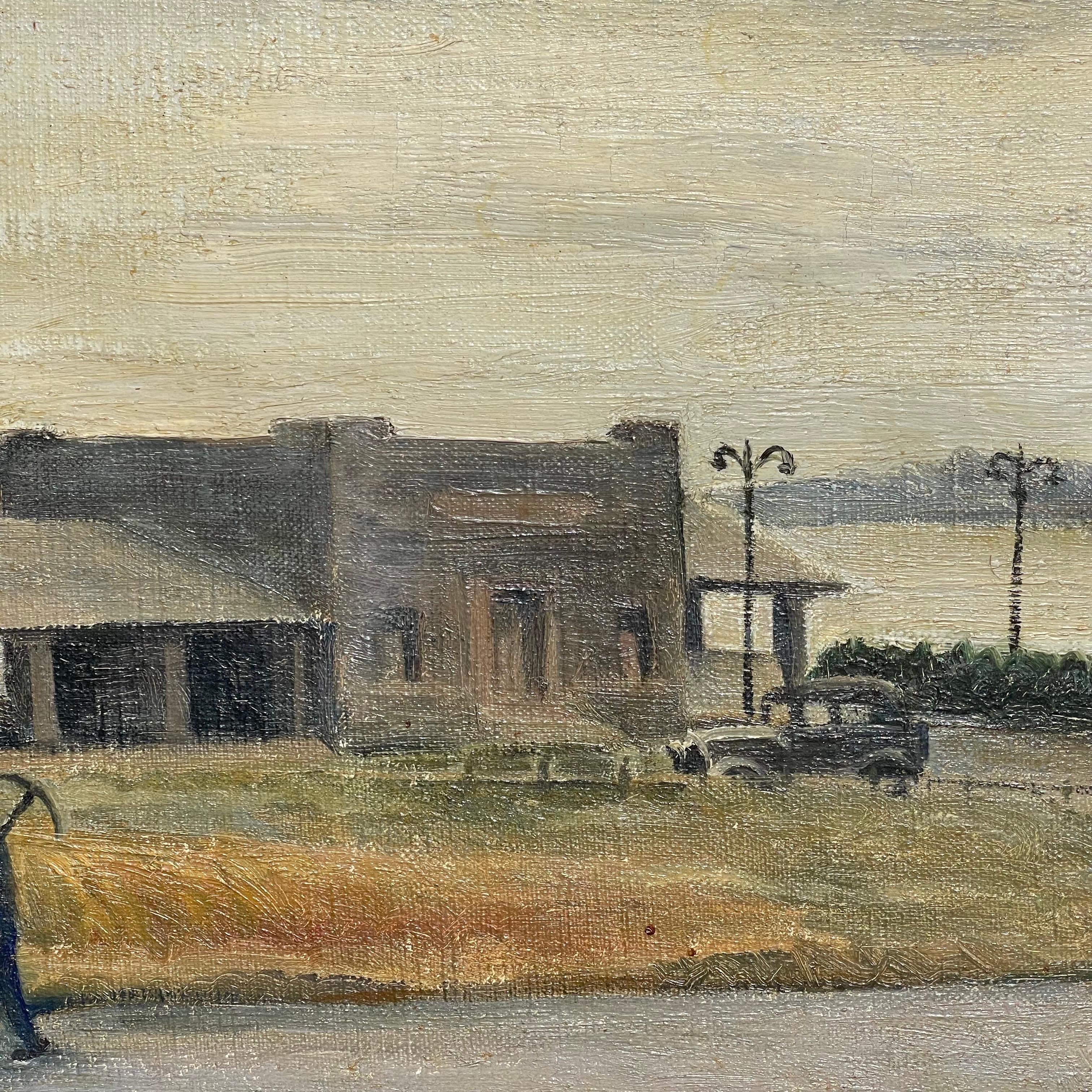 Mid-20th Century Folk Art WPA Style Oil on Canvas Painting, Pelham Bay Park For Sale 2