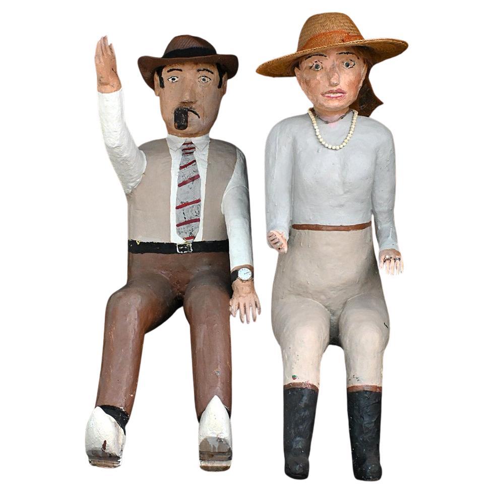 Mid-20th Century folkart carved wood outsider art figures