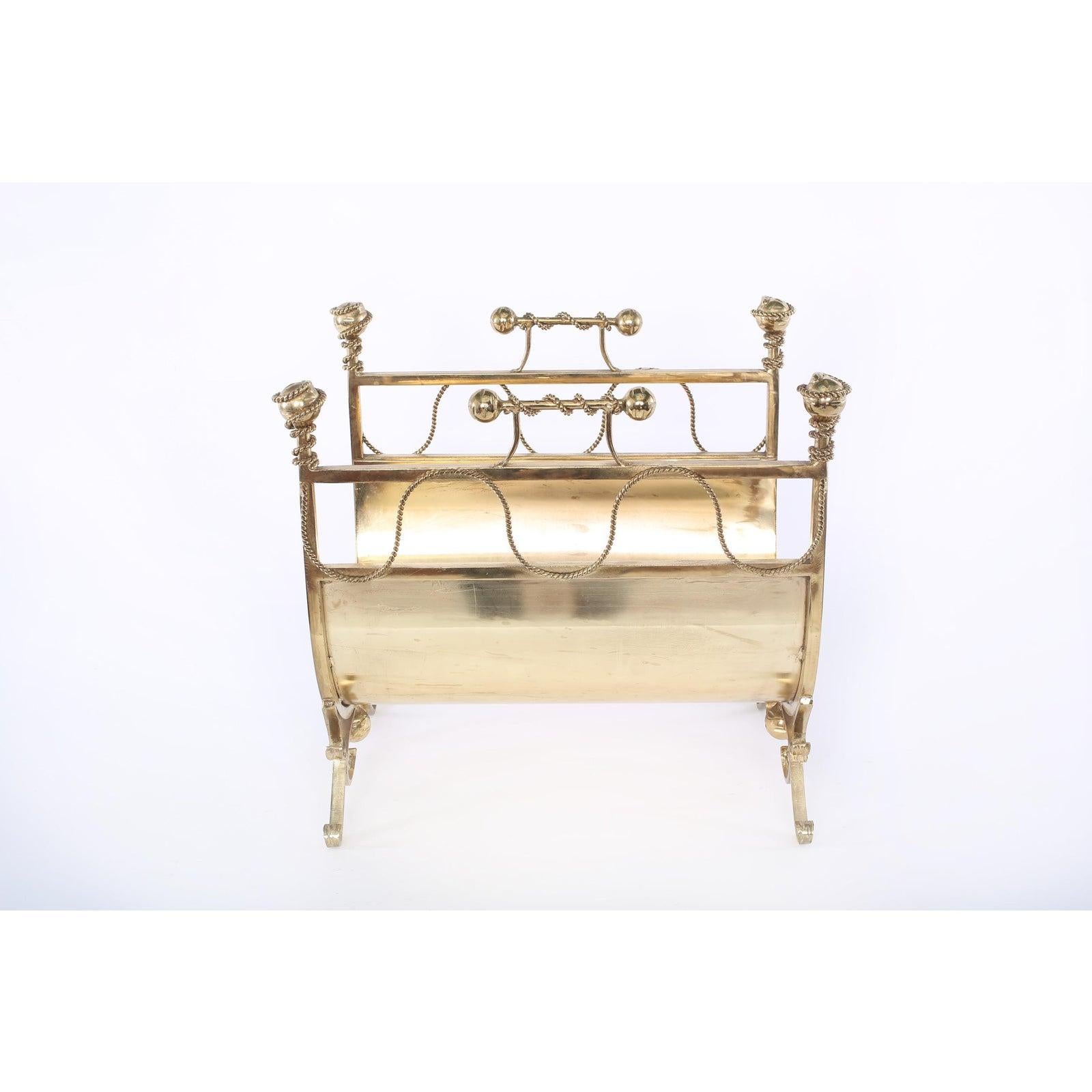 Gilt Mid-20th Century Footed Solid Brass Fire Logs Holder