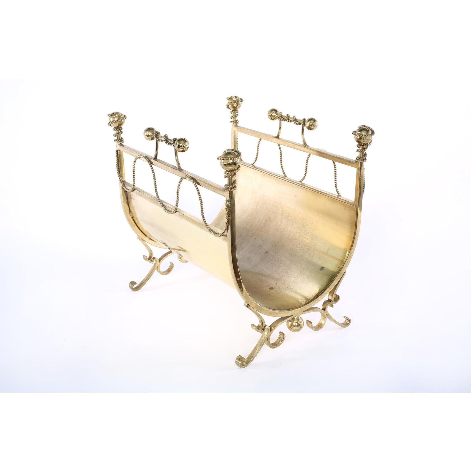Mid-20th Century Footed Solid Brass Fire Logs Holder In Good Condition In Tarry Town, NY