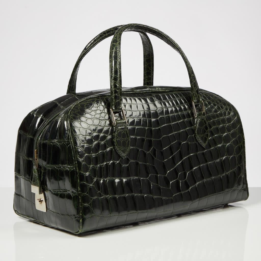 20th Century Forest Green Crocodile Luggage Holdall In Excellent Condition For Sale In London, GB