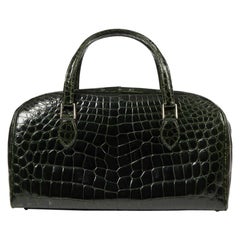 Used 20th Century Forest Green Crocodile Luggage Holdall