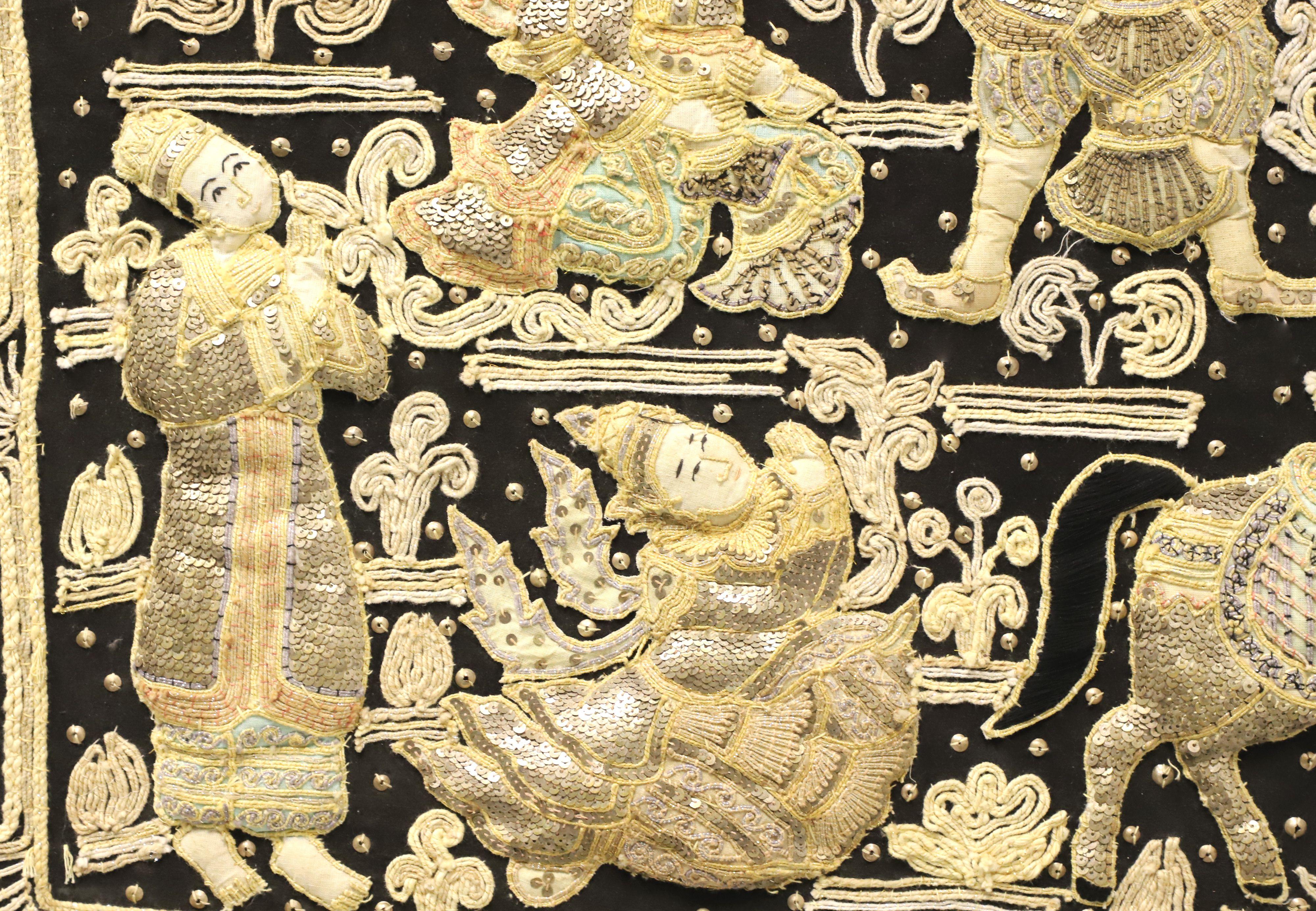 Wool Mid 20th Century Framed Burmese Kalaga Tapestry