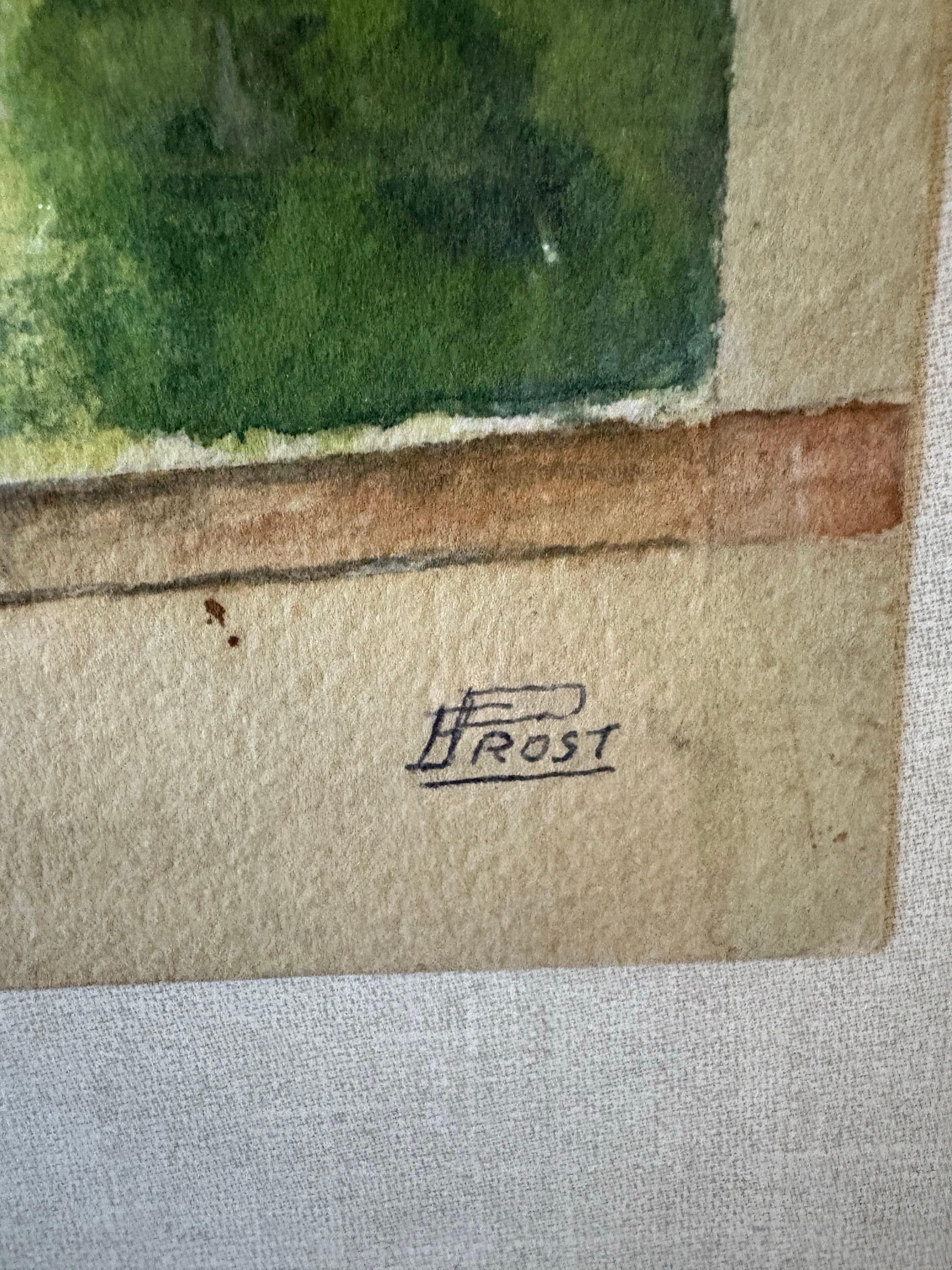 Mitte des 20. Jahrhunderts gerahmt Französisch Aquarell Gemälde von Chateau La Roche Topf im Angebot 3